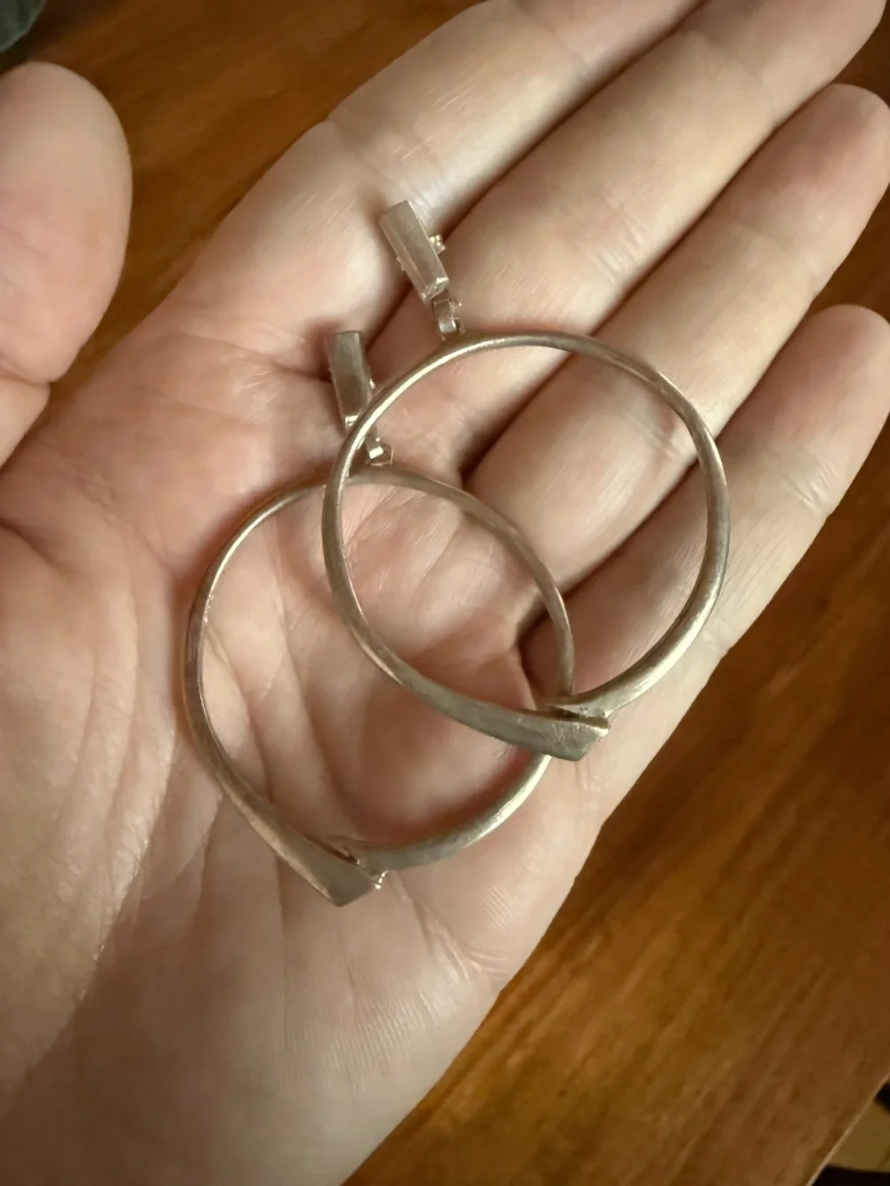 Large Modernist Earrings Sterling Silver Signed Artisan Hoop Vintage Mid Century - Picture 5 of 12